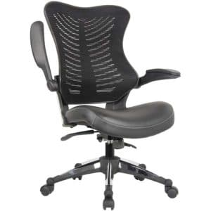 Office Factor Executive Ergonomic Office Chair Back Mesh Bonded Leather Seat Flip-up Arms Molded Seat