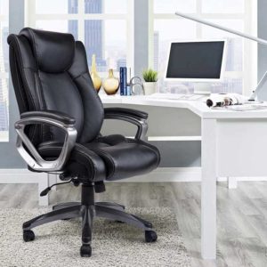 VANBOW Leather Memory Foam Office Chair - Adjustable Lumbar Support Knob and Tilt Angle High Back Executive Computer Desk Chair