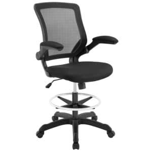 Modway Veer Drafting Chair - Reception Desk Chair - Flip-Up Arm Drafting Chair in Black