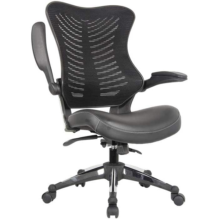 Office Factor Executive Ergonomic Office Chair Back Mesh Bonded Leather Seat Flip up Arms Molded Seat